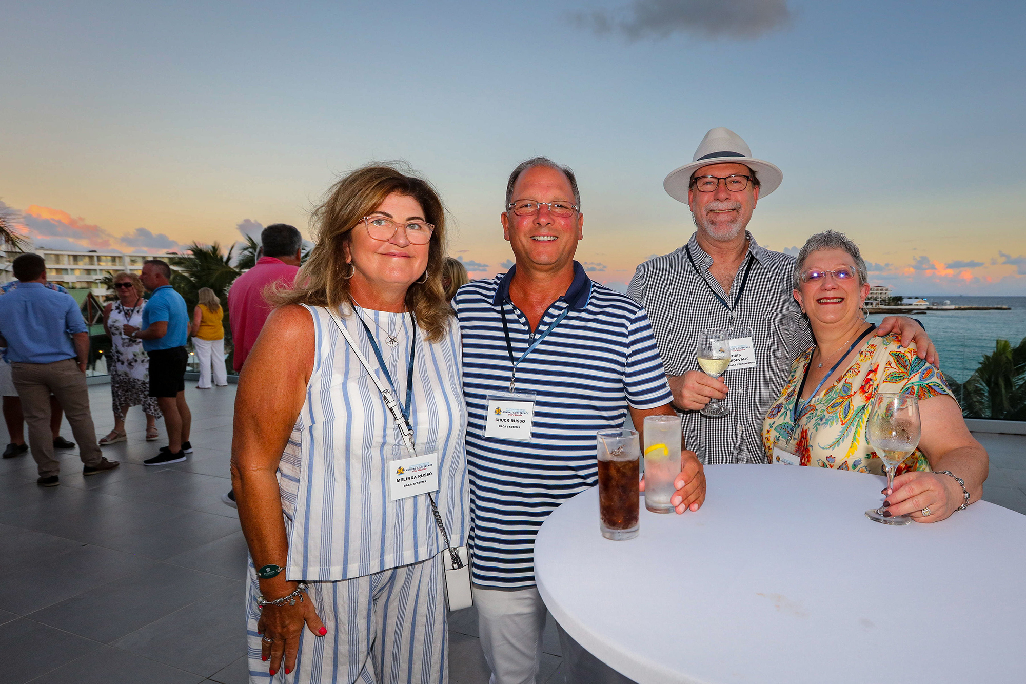 Chuck and Melinda Russo of BACA Systems mingle with Chris and Melynda Sturdevant of Adobe Walls Stoneworks at the 2023 ISFA Annual Conference welcome reception. 